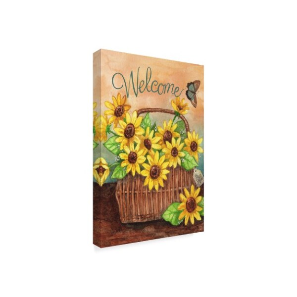 Melinda Hipsher 'Sunflower Basket Welcome Flag' Canvas Art,22x32